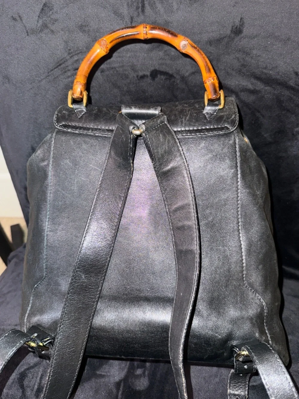 Gucci Vintage Bamboo Backpack Black Leather  Bag - Picture 4 of 10